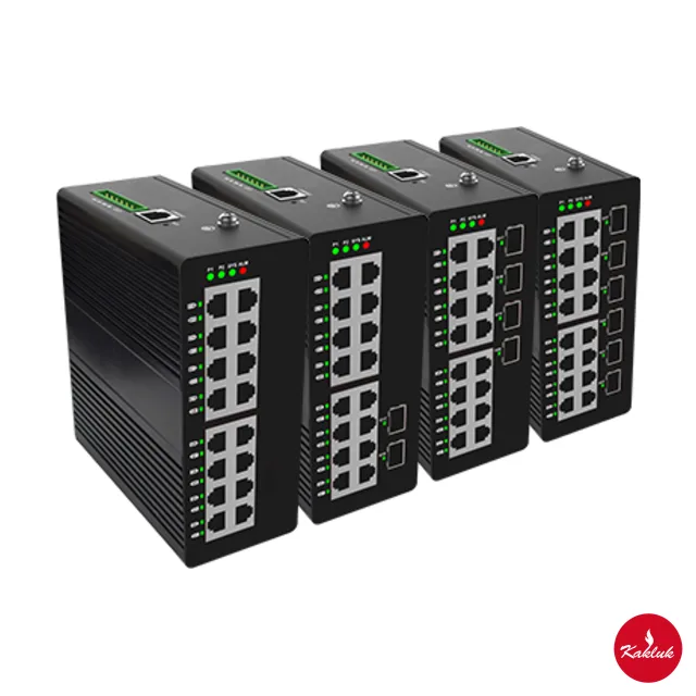 16× GE, L3 yönetilebilir, DIN ray